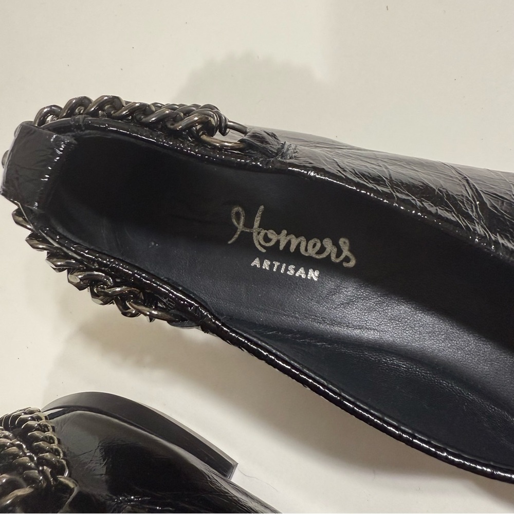 Homers Baby Flat with Chain Superluxe Black Patent Leather Shoes Size 7 - Picture 9 of 12